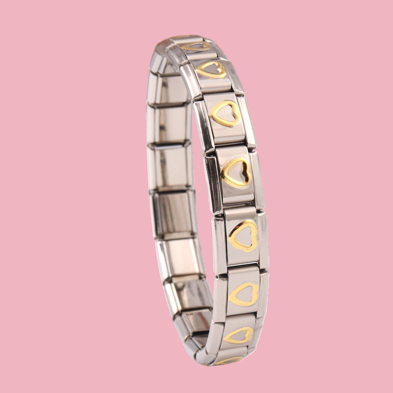 Pulsera Italiana Corazones Bicolor