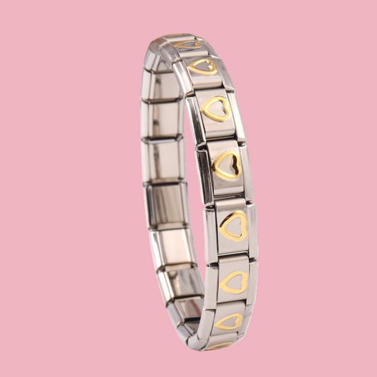 Pulsera Italiana Corazones Bicolor