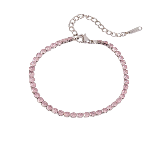 Pulsera Tennis Rosa Plata