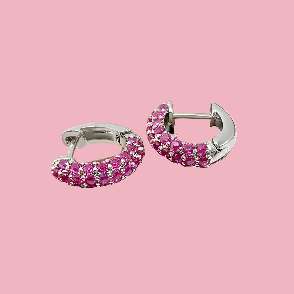 Hoops Mini Chunky Zirconia Rosa